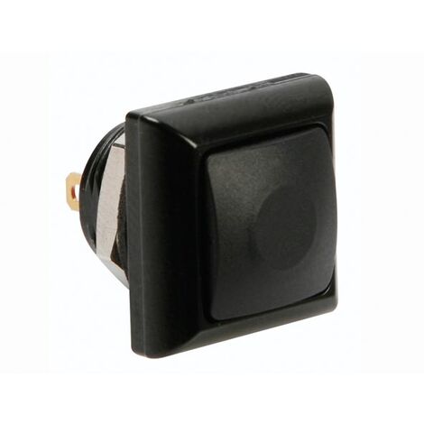 Mini pulsante quadrato in metallo - cappuccio nero - 1p spst off-(on)