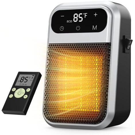 Mini radiateur électrique de 800 W avec télécommande et écran tactile, minuterie et réglage de la température, idéal pour les chambres et les bureaux.