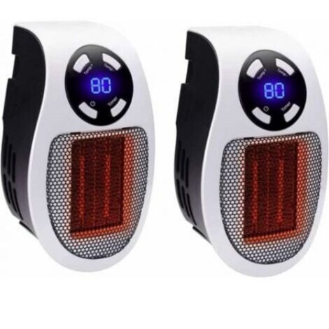 Mini radiateur soufflant électrique - Mini radiateur portable - Radiateur à brancher - Chauffage d'appoint - LED et minuterie - Idéal pour le bureau, la salle de bain et la chambre - 500 W - Lot de 2