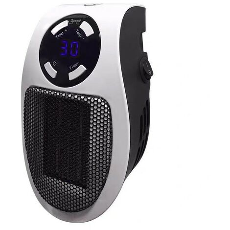 Mini radiateur soufflant en céramique 500 W monobloc économique avec thermostat et minuterie pour bureau, chambre, salon (blanc avec télécommande)