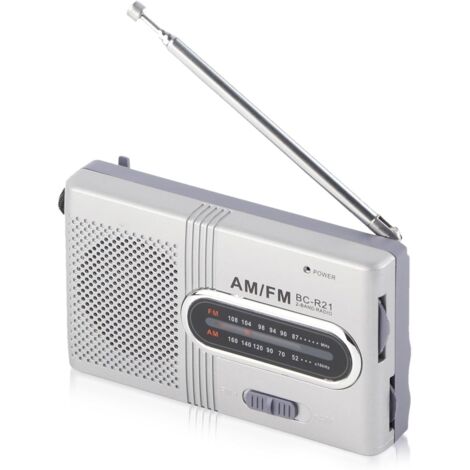 Mini radio AM/FM portable, haut-parleur intégré avec antenne rétractable et prise casque standard, argent