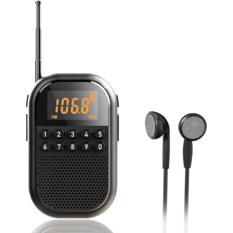Mini radio AM FM portatile con Bluetooth, scheda TF, sintonizzazione a 3 vie, batteria ricaricabile da 1100 mAh, radio tascabile compatta con auricolare per attività all'aperto, corsa, escursionismo