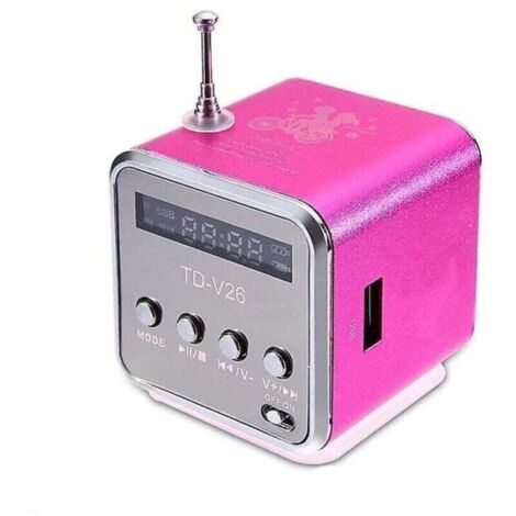 Mini radio FM digital TD-V26, receptor FM portátil con pantalla LCD, altavoz estéreo, compatible con micrófono y tarjeta TF, tamaño A2, color rosa