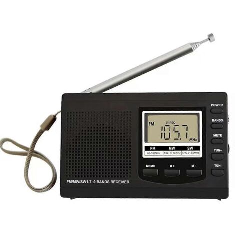 Mini radio FM/MW/SW avec antenne rétractable, large réception et réveil numérique