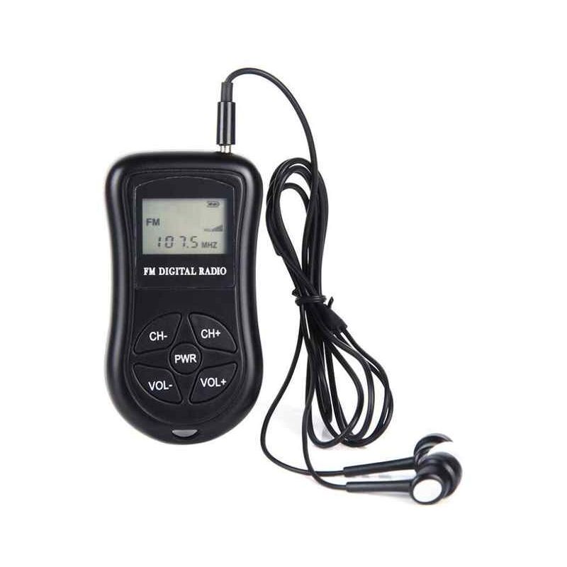 Mini radio FM portátil, pantalla digital LCD estéreo, receptor de conferencia con transistor Walkman sintonizado con auriculares, radio de bolsillo