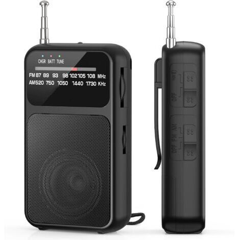 Mini radio FM portatile con batteria ricaricabile da 800 mAh, radio FM a transistor portatile per passeggiate e viaggi (nera)