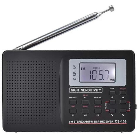 Mini radio portable FM/MW/SW, radio-réveil numérique, récepteur FM
