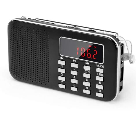 Mini-Radio Portable Ultra-Fine AM(MW)/FM MP3 Micro SD AUX USB, Batterie Amovible Rechargeable 1200MAH Enregistre et Numérote les Stations de radio [se fait UNIQUEMENT Automatiquement]