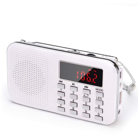 Mini-Radio Portable Ultra-Fine AM(MW)/FM MP3 Micro SD AUX USB, Batterie Amovible Rechargeable 1200MAH Enregistre et Numérote les Stations de radio [se fait UNIQUEMENT Automatiquement]