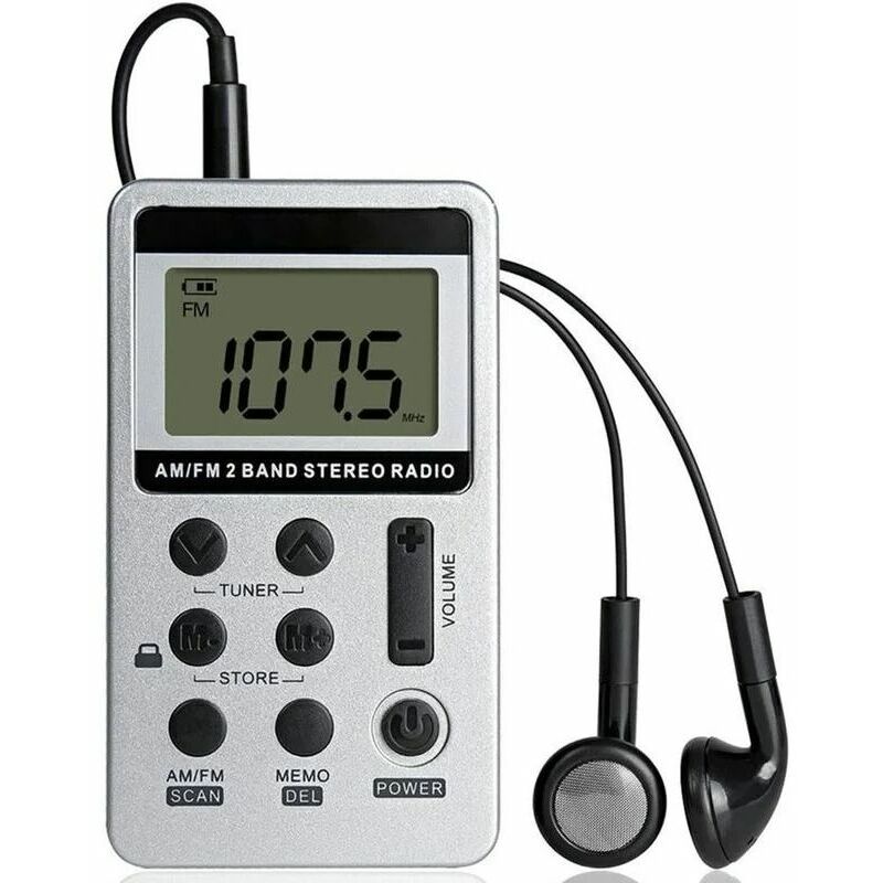 Mini radio stéréo portable, radio de poche rechargeable dsp am fm récepteur radio stéréo 2 bandes numérique avec écouteurs pour personnes âgées,