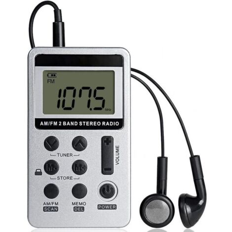 Mini radio stéréo portable, rechargeable, récepteur numérique dsp Am Fm 2 bandes avec écouteurs (blanc)