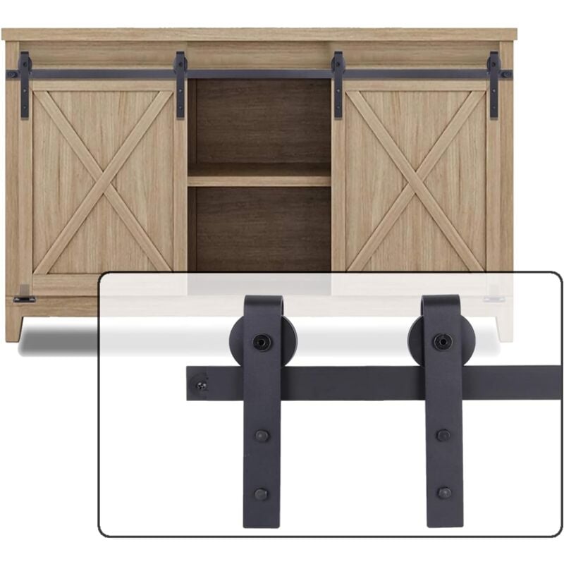 Mini Rail Porte Coulissante kit de Quincaillerie Suspendue pour Double Porte Petite Armoire - 6FT/1,8M