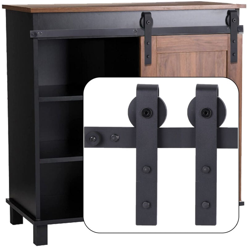 Mini Rail Porte Coulissante Kit de Quincaillerie Suspendue pour Rangement Armoire Meubles tv - Une Porte 5FT/1,5M