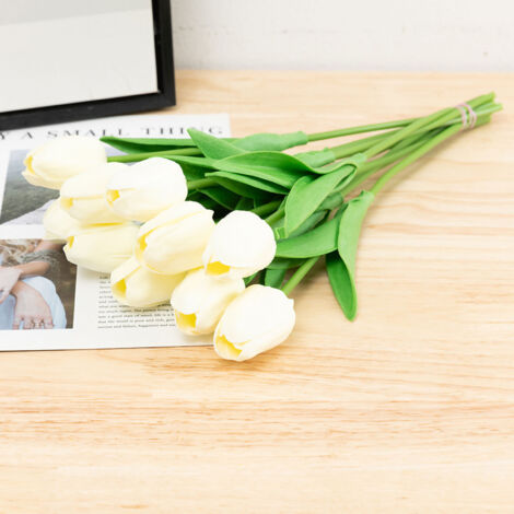 Mini ramo de tulipanes artificiales de PU – Flores artificiales decorativas para bodas y hogar – Blanco crema – Venta al por mayor