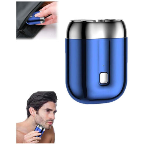 Mini rasoio elettrico a doppia testina, portatile, lavabile, ricaricabile, compatto, impermeabile, per casa, auto e viaggi (blu)