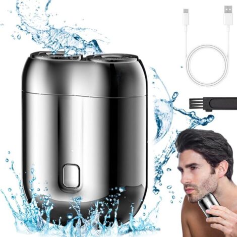 Mini rasoir électrique à double tête, portable, lavable, rechargeable, compact, étanche, pour la maison, la voiture et les voyages (argent)