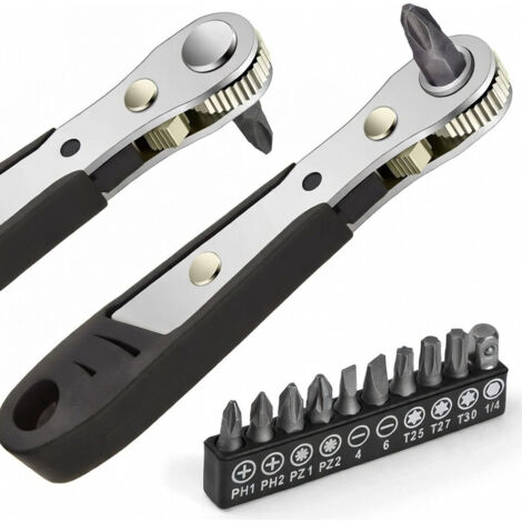 Mini Ratchet Wrench Set with 10 Screwdriver Bits Compact Repair Tool - Wrench&Magnetic L-Rod Set 13Pc S