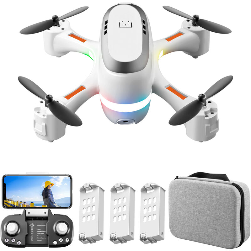 

Mini RC Drone con camara 480P RC Quadcopter con funcion Trayectoria Vuelo Modo sin cabeza Un clic Bolsa de almacenamiento de retorno Paquete 3