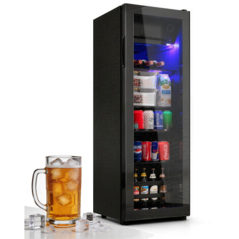 Mini-réfrigérateur 128L : congélateur 8L + réfrigérateur 120L, 94 canettes, silencieux, compresseur, économe en énergie, clayettes ajustables, LED bleue