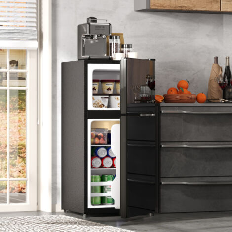 Mini-réfrigérateur 60L, congélateur 22L, pose libre, porte vitrée, silencieux, éclairage LED, clayettes amovibles