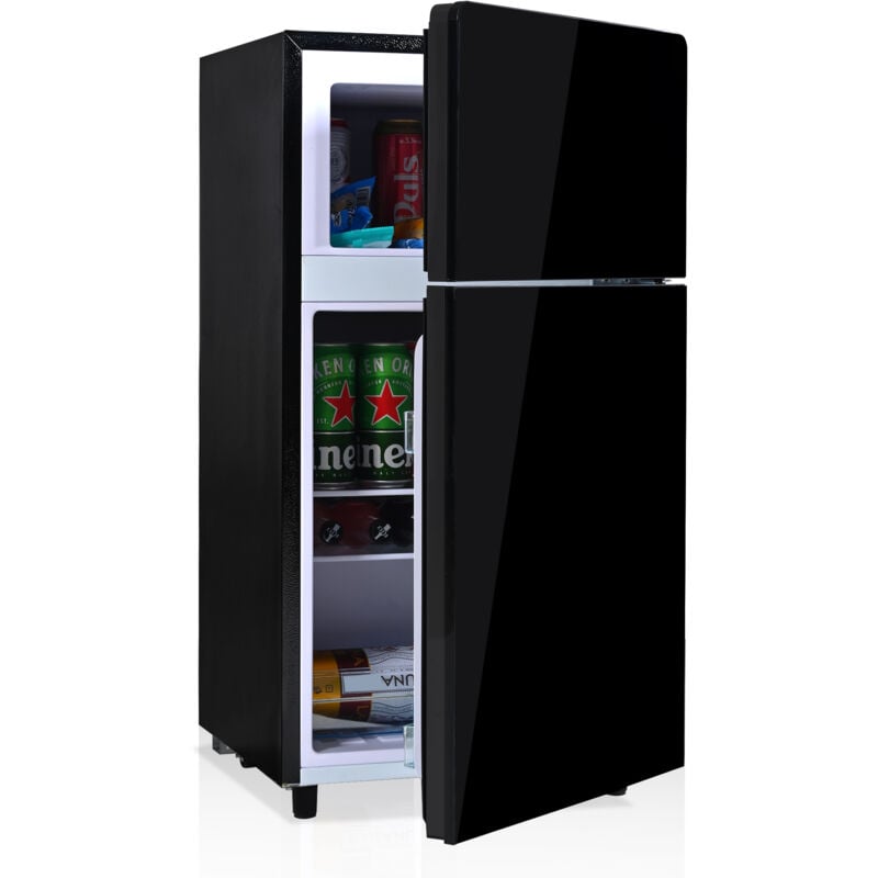 Wishdor - Mini réfrigérateur 72L, porte en verre noir, 39 dB, contrôle de température à 7 niveaux, éclairage LED,120 kWh/an