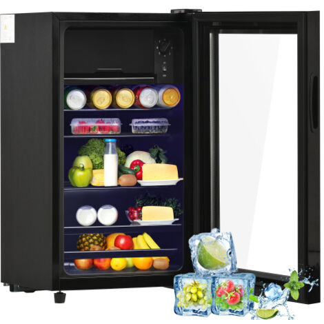 Mini-réfrigérateur 76L : 6L + 70L pour glaçons, éclairage LED, capacité 51 canettes, silencieux, compresseur, économe en énergie, clayettes ajustables