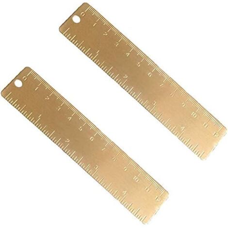 Mini règle pratique en laiton doré 12/15 cm – Marque-page vintage en métal cuivre avec gravure à double échelle pour l'école, le bureau, l'atelier et la maison