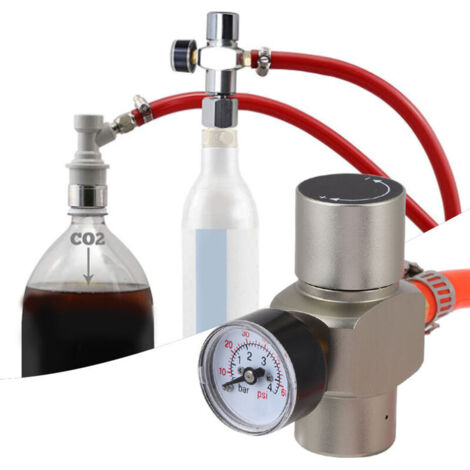 Mini regolatore di CO2 in acciaio inossidabile per fusti di vino, caffè e acqua gassata. Set TR21 a 4 manometri a 1 stadio (manometro + adattatore + tubo rosso + distributore).