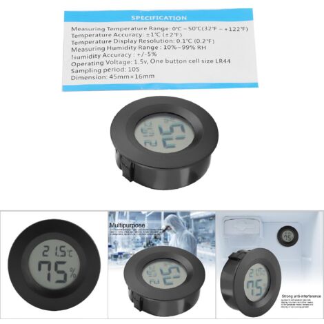 Mini-Reptilien-Digitalthermometer mit LCD-Anzeige und Hygrometer, schwarzes ABS, 45 mm, mit LR44-Batterie