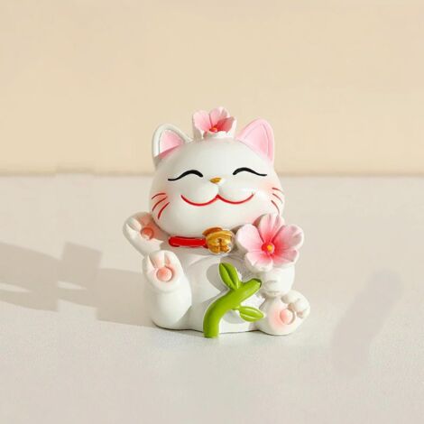Mini resina del fumetto della bambola del gatto della fortuna Decorazione della torta Fiore Gattino Ornamento Fiaba Decorazione dell'auto da giardino-4pz