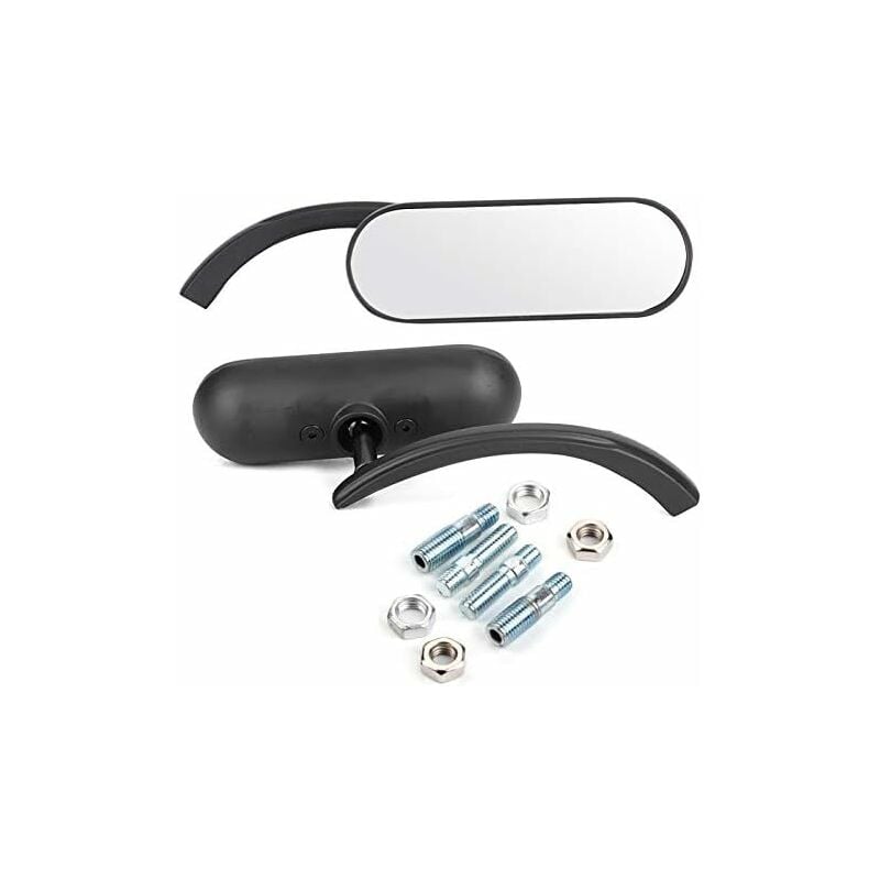 Miroir de moto ovale, miroir en verre coque en aluminium + poteau en aluminium 2 pièces moto noir mini rétroviseur ovale pour Honda Shadow