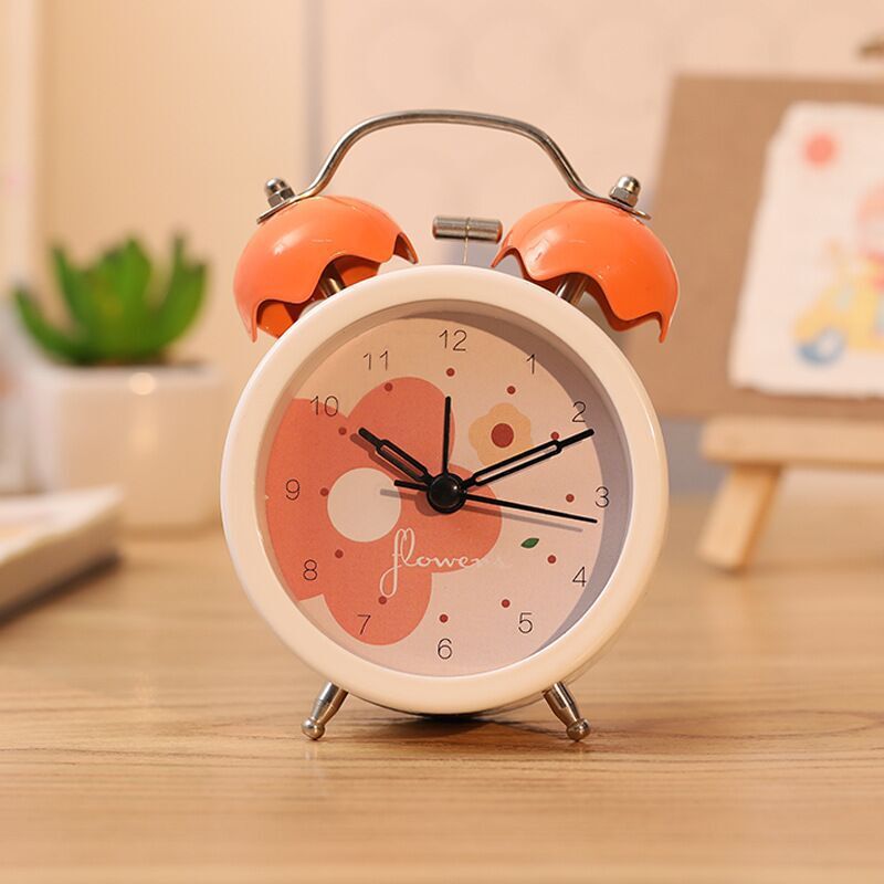 Mini réveil électronique à double cloche avec cor français, horloge numérique à quartz, décoration d'intérieur, orange