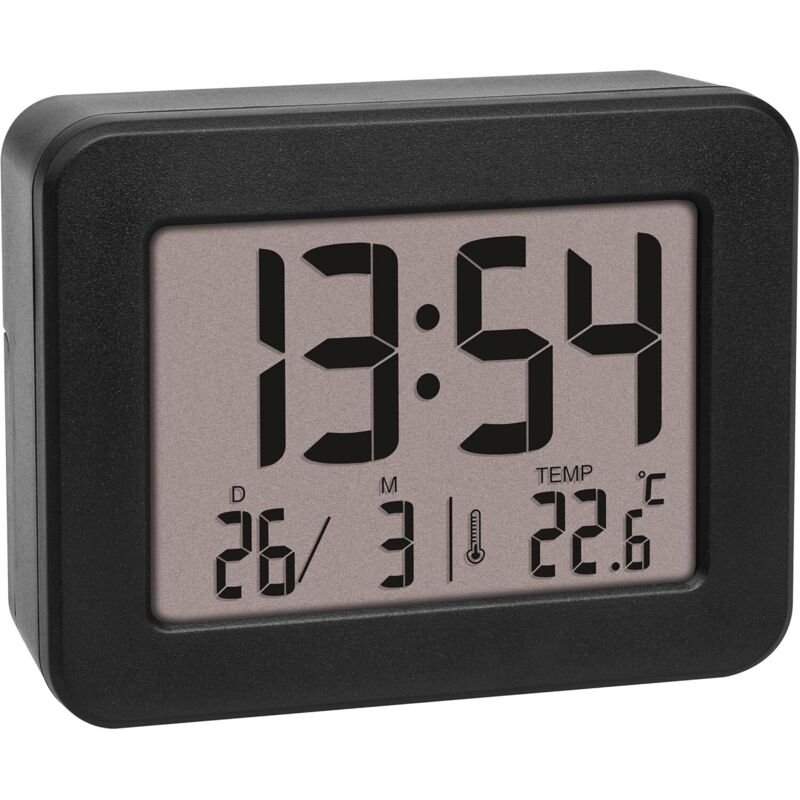 Mini réveil numérique, alimenté par batterie, avec alarme de réveil puissante, température ambiante, date, horloge à quartz, réveil de voyage, noir