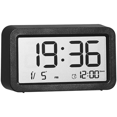 Mini réveil numérique, alimenté par piles, alarme puissante, affiche la température ambiante et la date, format voyage, noir.