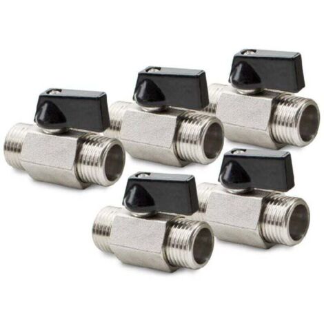 Mini-robinet à bille en laiton nickelé, 5 pièces, 1/2" BSP mâle x mâle