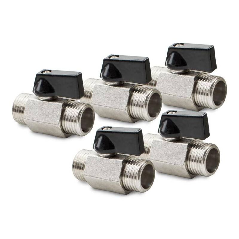 Mini-robinet à bille en laiton nickelé, 5 pièces, 1/2' bsp mâle x mâle