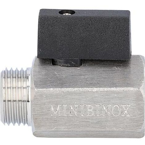Mini robinet a boisseau spherique inox AISI 316, filet fem x filet male 1/2" avec levier court