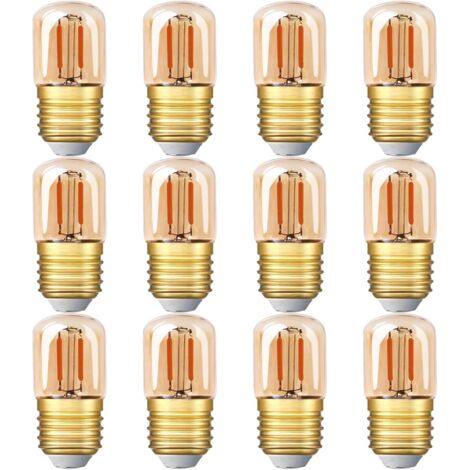 Mini-Röhren-LED-Glühbirne, 1 W, T28, Edison-LED-Glühlampe, E27-Schraubsockel, 2200 K, superwarmes gelbes Leuchtmittel für dekorative, nicht dimmbare (Bernsteinglas), 12er-Pack [Energieklasse G]