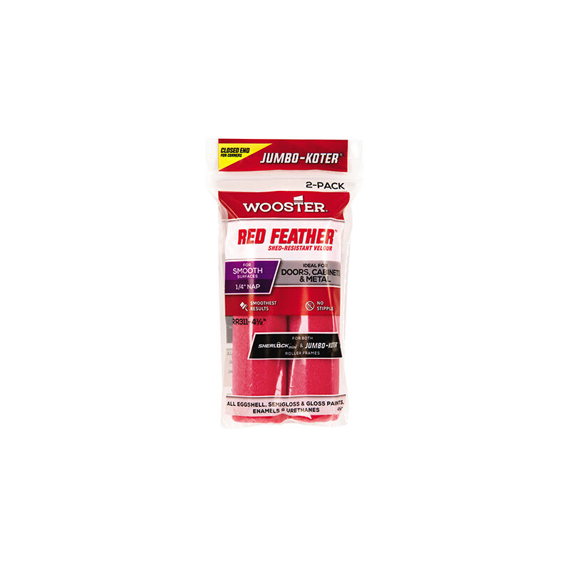 Jumbo Koter Red Feather 4.5' Mini Roller Sleeves 1/4' Nap Very Smooth - Twin Pack - Wooster