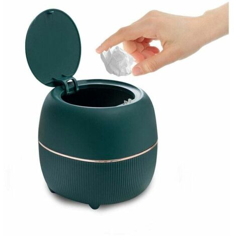 Mini round office bin with lid, plastic, for home, kitchen, bathroom, office (green)