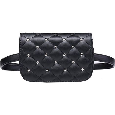 Mini sac de ceinture de voyage rétro en cuir PU clouté pour femmes (Rivets noirs)