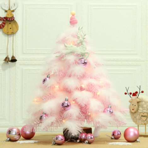 Mini Sapin de Noël 45 cm à Plumes – Décoration de Table Élégante avec Ornements de Noël, Idéal pour Maison, Bureau ou Fête