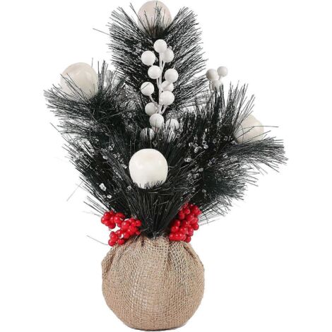 Mini sapin de Noël artificiel de 30 cm (12 pouces), aiguilles de pin imitation, avec sac en tissu à baies blanches