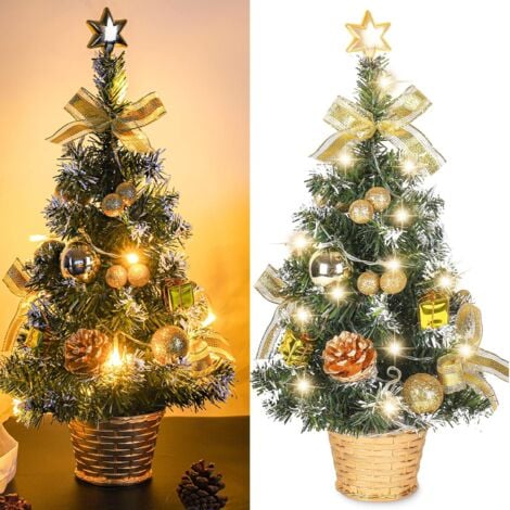 ERSANDY Mini Sapin de Noel Artificiel, Petit Arbre de Noël avec des lumières LED, Mini Desktop Arbre Décoration pour Bureau Commercial Bar 40cm，or