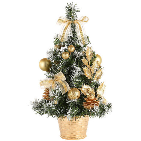 Mini sapin de Noël artificiel, petit sapin de Noël avec lumières LED, mini décoration d'arbre de table pour bureau, bar, 40 cm (or)