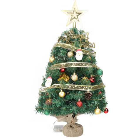 Mini sapin de Noël artificiel pré - éclairé de 24 pouces, petit sapin de Noël de table avec des décorations et 30 lumières chaudes, vert