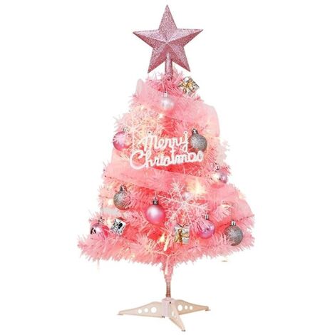 Mini sapin de Noël artificiel rose avec guirlande lumineuse LED - 45 cm