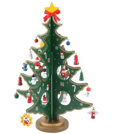Mini sapin de Noël de bureau 18 cm en bois 3D, calendrier de l'Avent à faire soi-même, avec décorations suspendues, pour fête de fin d'année, cadeau pour enfants