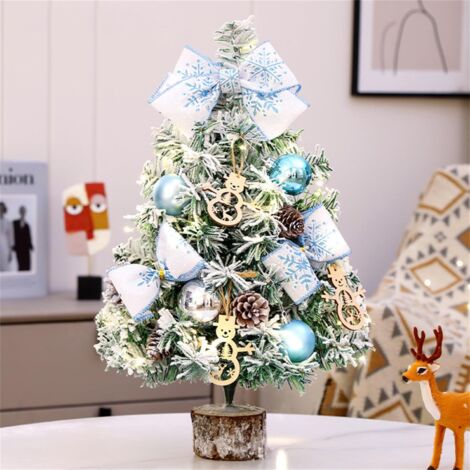 Mini sapin de Noël de table bleu, 45 cm, décoration de Noël miniature avec boules, à faire soi-même, pour la maison