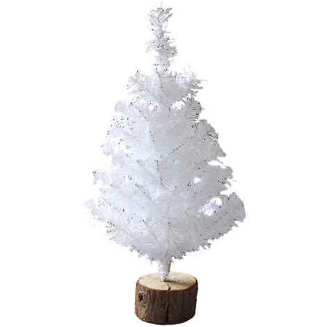 Mini sapin de Noël de table, petit sapin de Noël blanc avec socle en bois pour bureau ou maison.